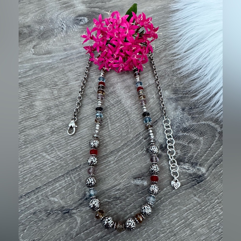 💞 BRIGHTON Multi Color & Silver Beaded Long Adjustable Necklace
